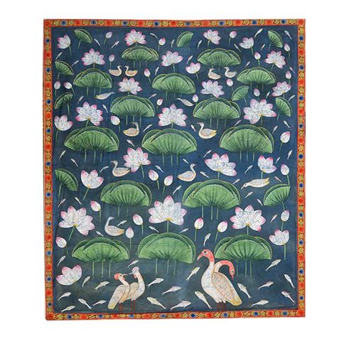 Lotus And Birds Pichwai Painting On Fabric