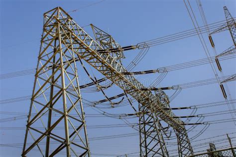 A High Voltage Power Line Masts In Riyadh Province Saudi Arabia Stock