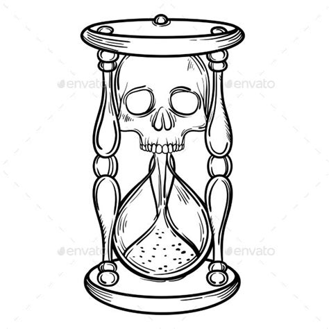 Decorative Antique Death Hourglass Illustration Tattoo Stencil