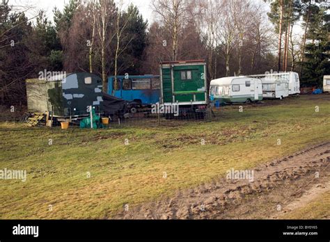 Travellers Site Caravans Vans Sutton Heath Suffolk England Stock Photo