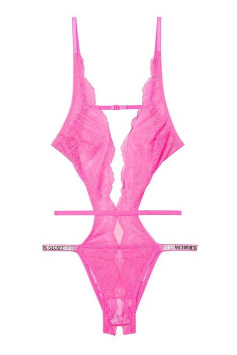 buy victoria s secret unlined lace shine strap crotchless teddy from the victoria s secret uk