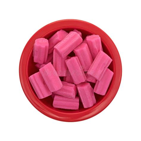Bowl Of Pink Bubble Gum On A White Background Stock Image Image Of