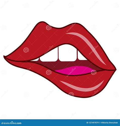 Lip Kiss Open Mouth With Teeth Banner Vector Cartoon Illustration Beautiful Red Lips Or