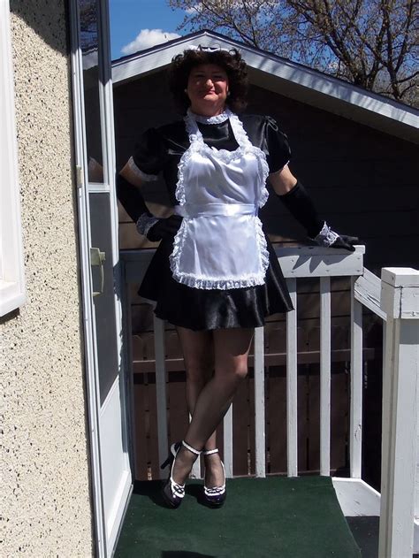 French Maid Uniform The Dress Is Made From Black Stretchy Satin Material And Is Adorned With