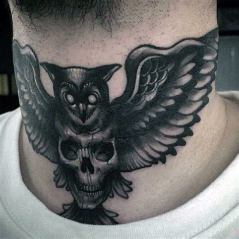 30 Owl Neck Tattoo Designs For Men Bird Ink Ideas Front Neck Tattoo