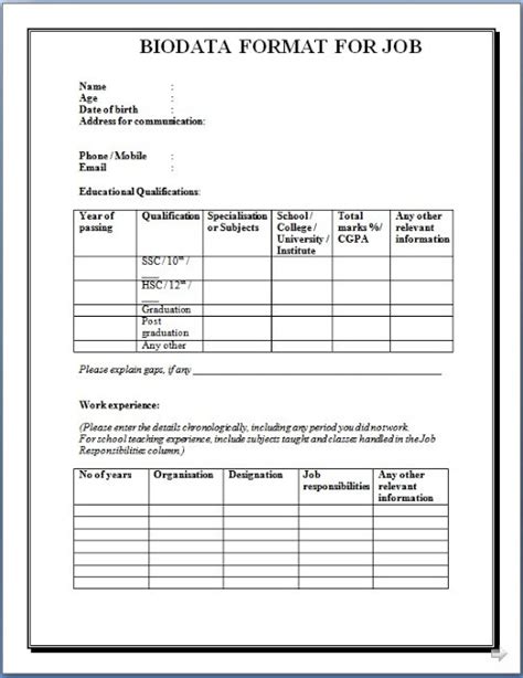 Is a biodata format for marriage the same as biodata format for job applicants? Biodata Format For Job Application - Download Sample Biodata Form