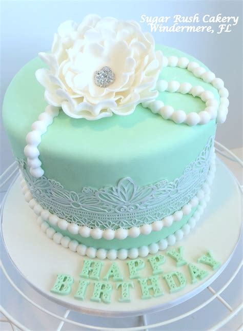 Mint Green Lace And Pearls Birthday Cake By Sugar Rush Cakery Of