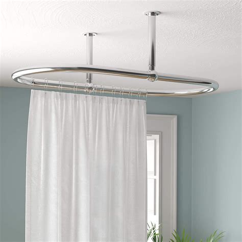 Luxury Oval Shower Curtain Rod Free Curtain Ringsceiling Mount For Clawfoot Tub