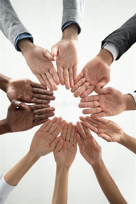 Close Up Of Diverse People Join Hands In Circle Stock Photo Image Of