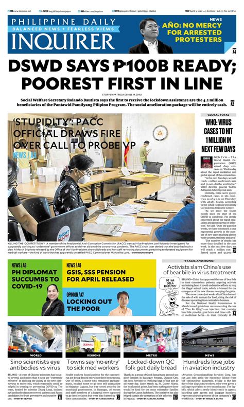Inquirer On Twitter Todays Inquirer Front Page April 3 2020 More