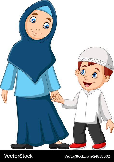 Cartoon Muslim Mother With Her Son Royalty Free Vector Image
