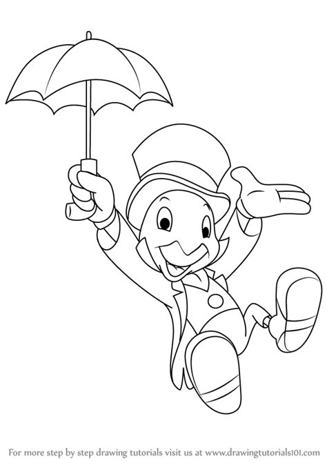 Step By Step How To Draw Jiminy Cricket From Pinocchio