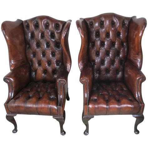 Treated hides are easy to clean and will withstand use for years on end. Pair of English 1900s Wing Back Leather Tufted Armchairs ...