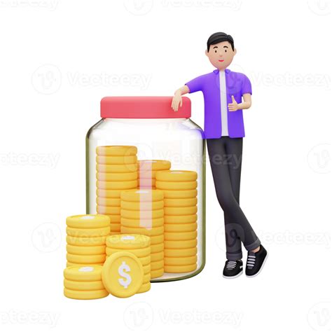 3d Man Saving Money In Jar 10872156 Png