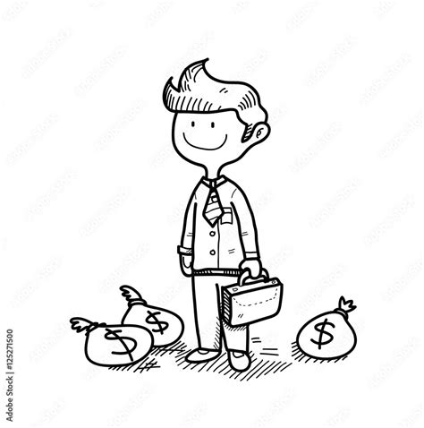 Vecteur Stock Rich And Successful Businessman Doodle A Hand Drawn