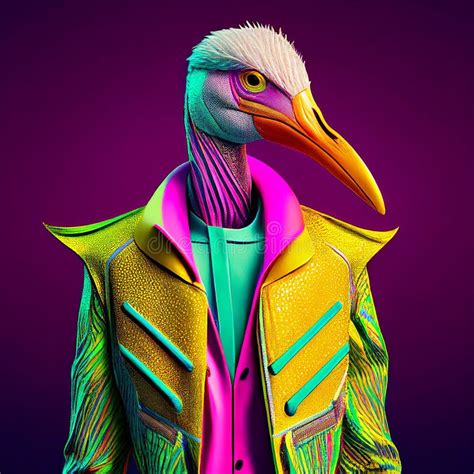 Realistic Lifelike Stork Bird In Fluorescent Electric Highlighters