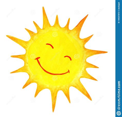 Caricatura Solar Acuarela Ilustración Infantil Del Sol Dibujado A Mano