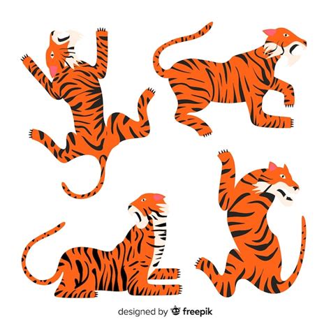 Collection Of Hand Drawn Tigers Free Vector