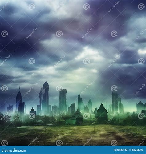 Abstract Fictional Scary Dark Wasteland City Background Looking Ahead