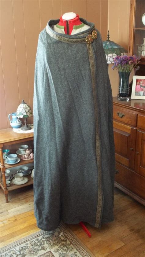 Heavy Gray Wool Cloak With Black And Gold Trim And Large Shield Clasp Contemporary Outfits