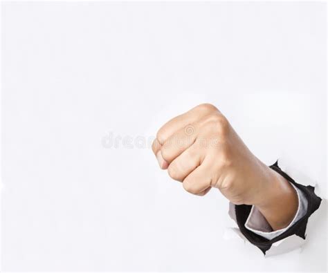 Hand Punching Through The Paper Stock Photo Image Of Punch Pressure