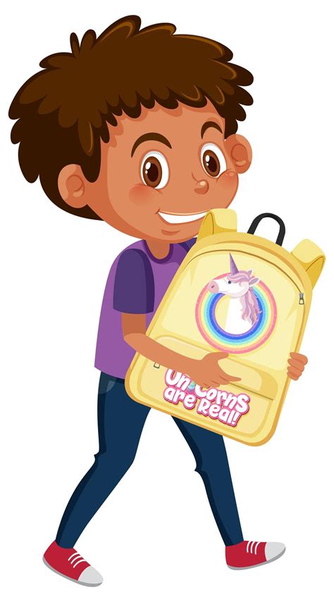 Boy Holding Cute Backpack Cartoon Character 1429635 Vector Art At Vecteezy