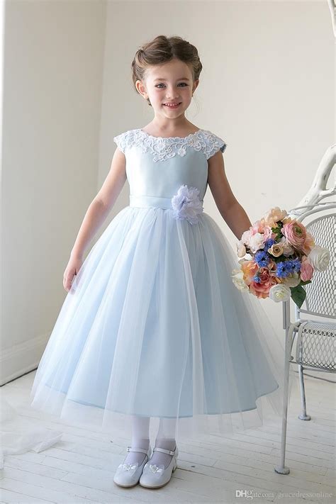 Little Girl Birthday T Formal Party Flower Girl Dress Sky Blue Tulle