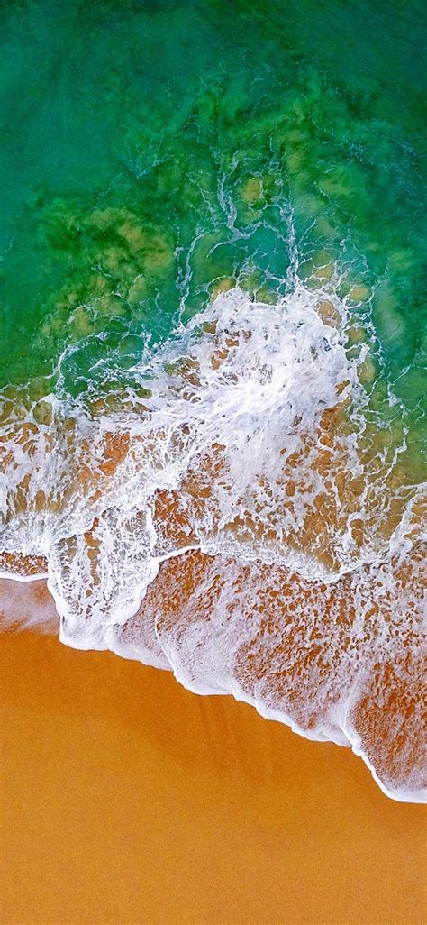 Iphone Wallpaper Beach Sand Waves Foam Aerial View Nature Hd In 2020