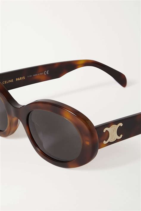 celine eyewear triomphe oval frame tortoiseshell acetate sunglasses net a porter