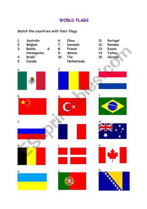 English Worksheets World Flags