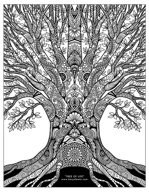 Tree Of Life Doodle Art Free Adult Coloring Page Karyn Lewis