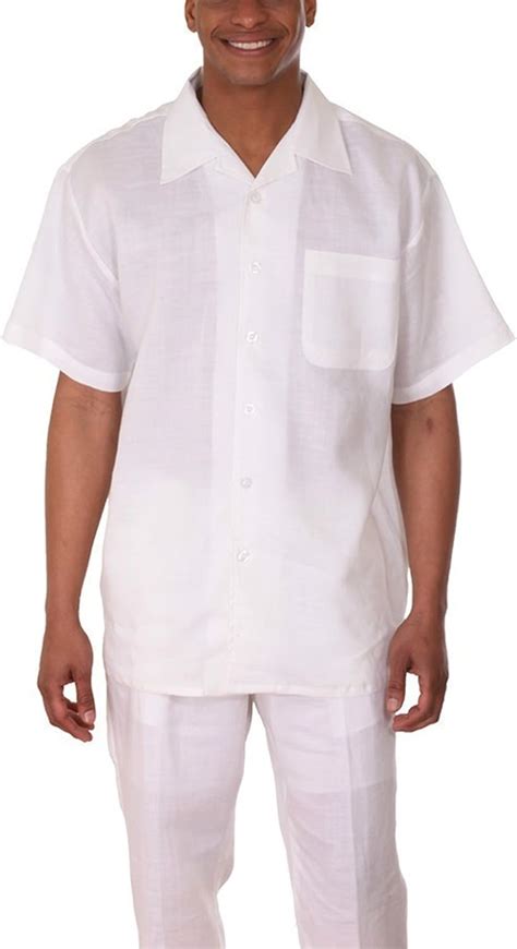 Milano Moda 100 Linen Walking Set Shirt Sleeve Shirt And Long Pant