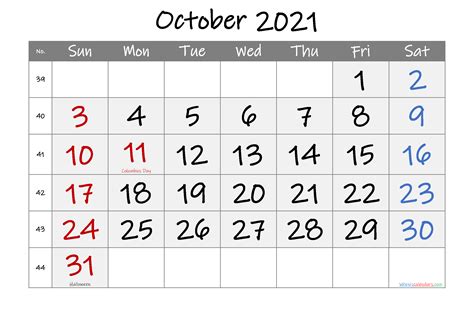 Free Printable October 2021 Calendar With Holidays Free Printable