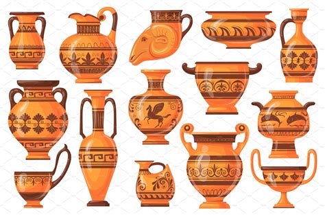 Cartoon Greek Pots Ancient Pottery Background Graphics ~ Creative Market