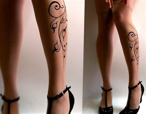 sexy flora tattoo knee high stockings light mocha by tattoosocks