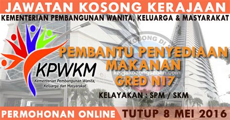 Merekod, mendaftar dan membuka fail setiap kes. Kerja Kosong KPWKM | Pembantu Penyediaan Makanan, N17 ...