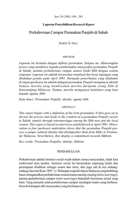Data juga menunjukkan sejak 30 mei lalu. (PDF) Perkahwinan Campur Peranakan Punjabi di Sabah