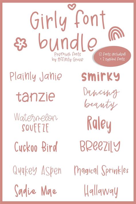 Girly Font Bundle 12 Fonts Included Etsy Word Fonts Free Script