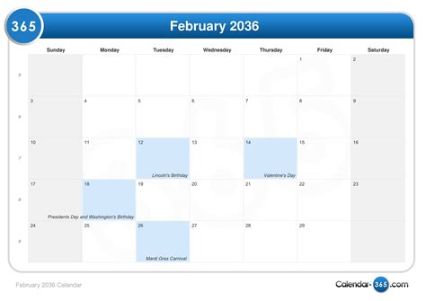 February 2036 Calendar