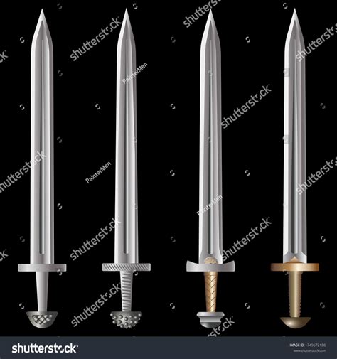 Beautiful Viking Swords Set Vector Objects On A Black Background Ad