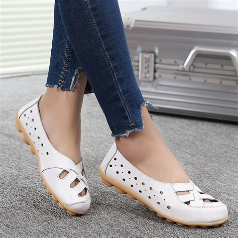 2018 Summer Women Ballet Flats Genuine Leather Loafers Shoes Slip On