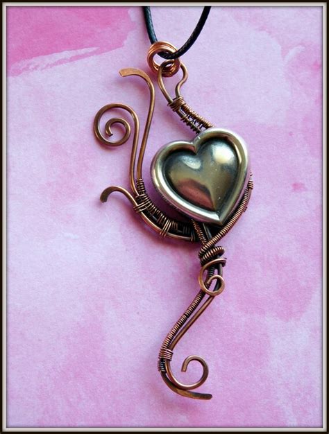 Copper Wire Wrapped Heart Pendant Silver And Copper Heart Etsy