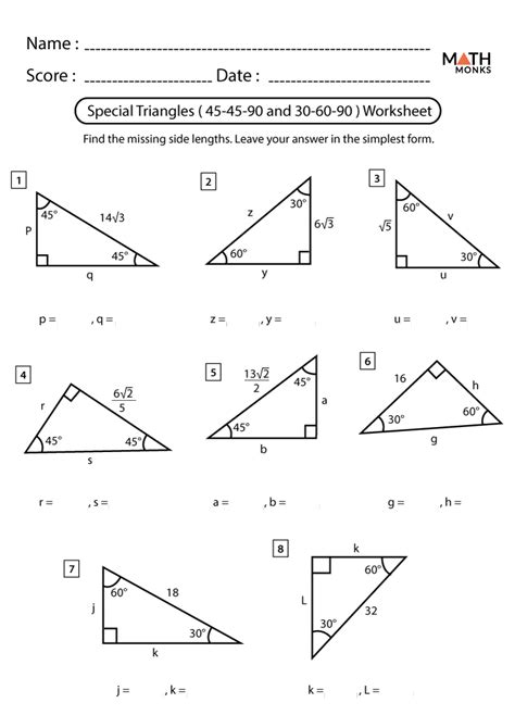 Special Triangles Worksheets | Math Monks