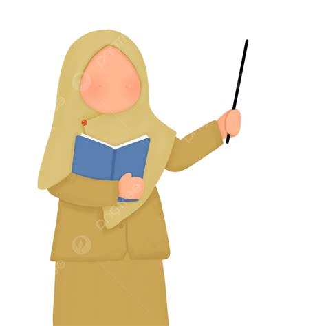Ilustrasi Kartun Guru Muslim Tanpa Wajah Membawa Buku Guru Islam