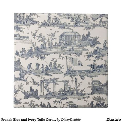 French Blue And Ivory Toile Ceramic Tile Zazzle Ceramic Tiles