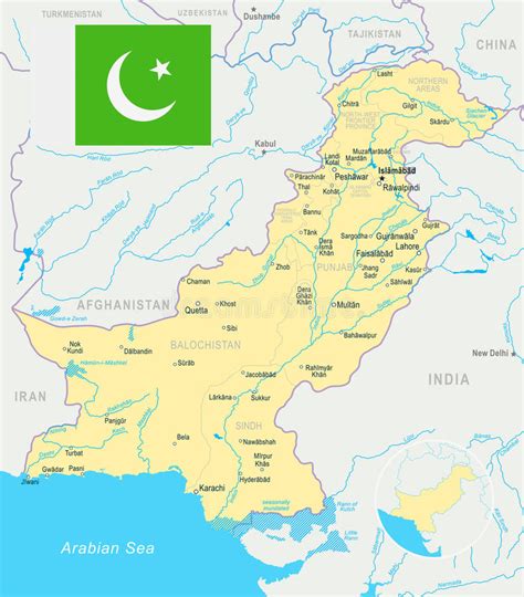 Detaillierte karte der regionen in pakistan mit der möglichkeit zum herunterladen und drucken. Pakistan - Karten- Und Flaggenillustration Stock Abbildung ...