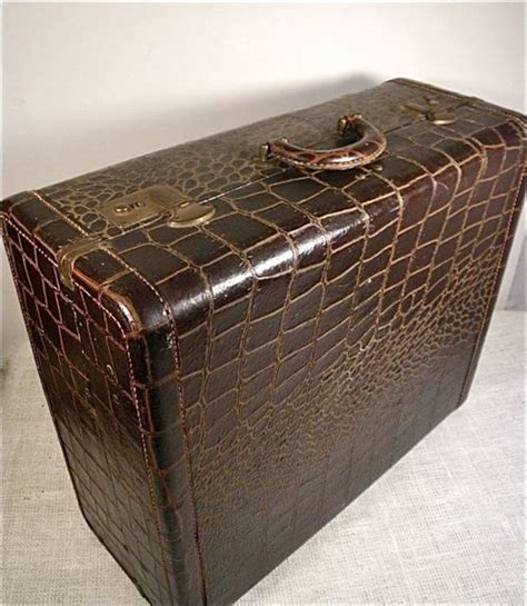 Vintage Leather Suitcase Alligator Luggage Storage Etsy