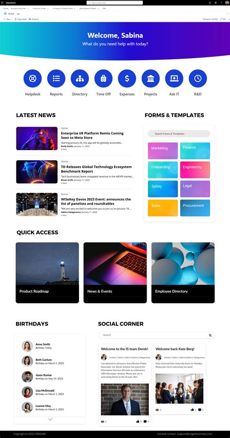 15 Modern Sharepoint Intranet Site Examples For 2023 — Origami