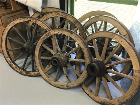 Vintage Industrial European Wooden Wagon Wheels 2127 In Byron Fossil