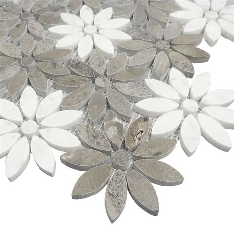 White Polished Leaf Design Irregular Shape Marble Mosaics Living Room